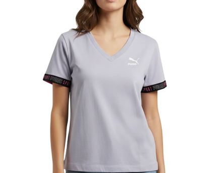 Puma Purple V-Neck Branded Sleeve Sport T-Shirt
