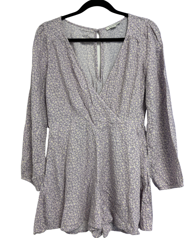 American Eagle Purple Floral Long Sleeve Wrap Romper