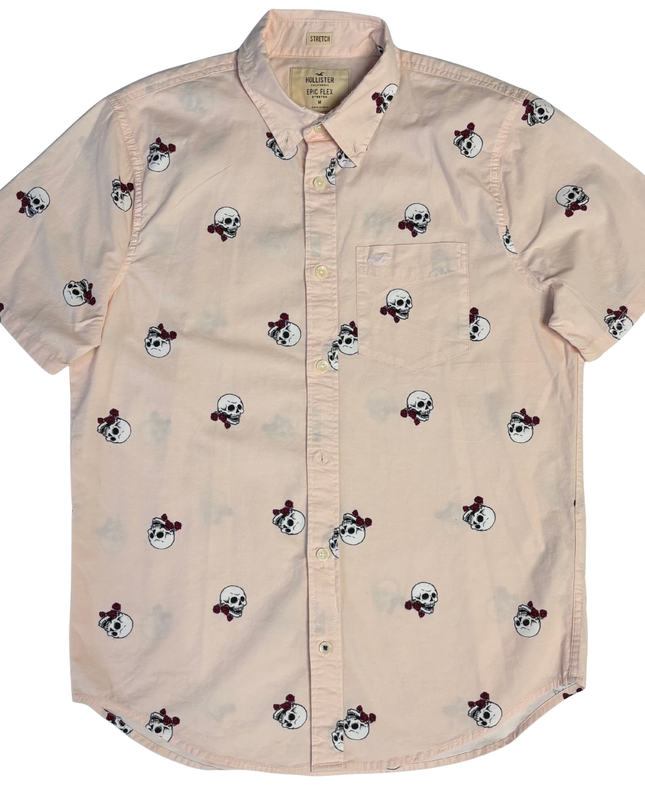 Hollister Pink Skull & Roses Graphic Short Sleeve Shirt