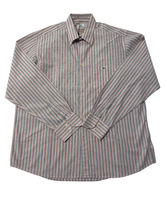 Lacoste Pink Striped Long Sleeve Button Down Shirt