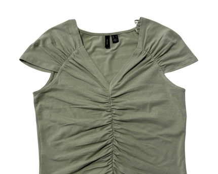 Vero Mod Sage Green Ruched V-Neck Short Sleeve Top