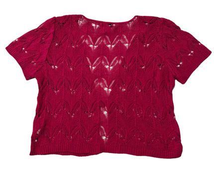 Kim Rogers Petite Fuchsia Pink Short Sleeve Pointelle Knit Cardigan
