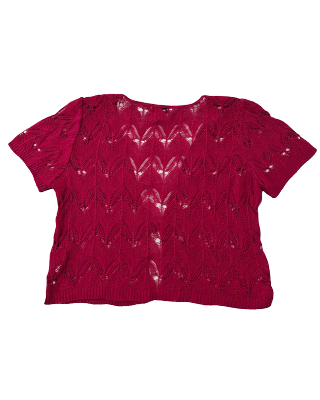 Kim Rogers Petite Fuchsia Pink Short Sleeve Pointelle Knit Cardigan