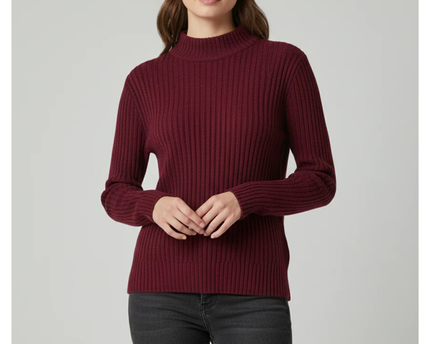 H&M Divided Maroon Mock Neck Ribbed Sweater
