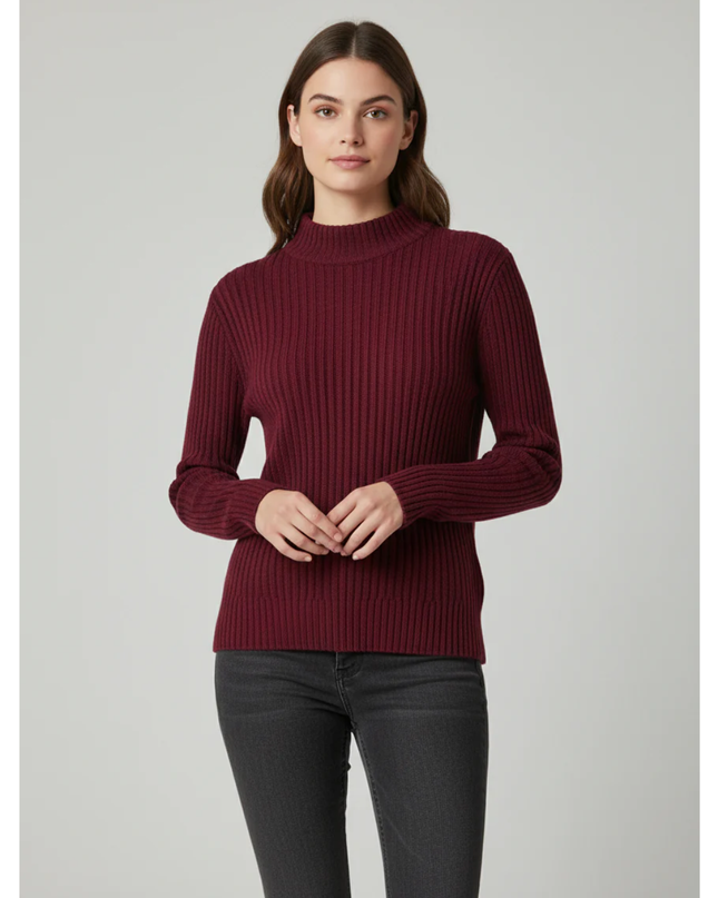 H&M Divided Maroon Mock Neck Ribbed Sweater
