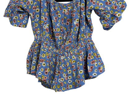 American Eagle Blue Floral Smocked Peplum Blouse