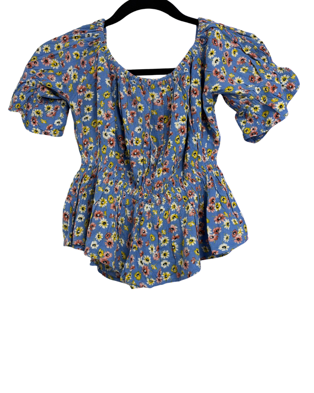 American Eagle Blue Floral Smocked Peplum Blouse