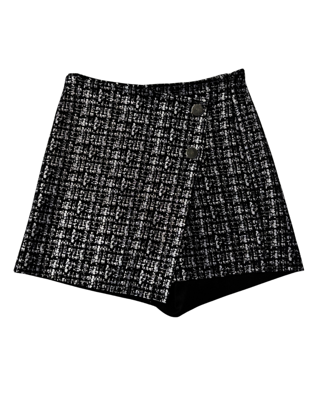 Zara Black/Silver Metallic Textured Mini Skort