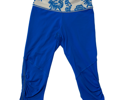Lululemon Blue Patterned Waistband Ruched Crop Leggings