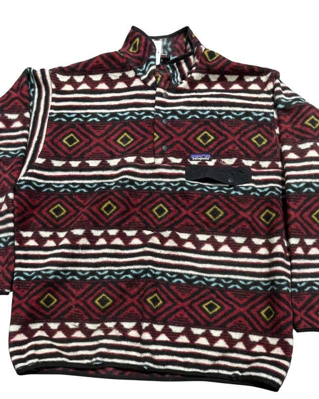 Patagonia Burgundy Geometric Pattern Synchilla Snap-T Fleece Pullover