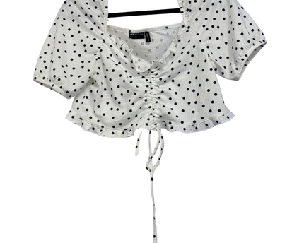 Asos White Polka Dot Ruched Front Puff Sleeve Crop Top