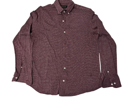 Massimo Dutti Maroon Textured Button-Down Shirt