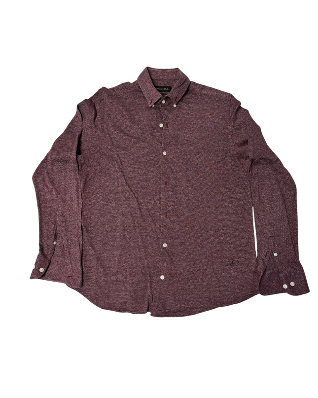 Massimo Dutti Maroon Textured Button-Down Shirt