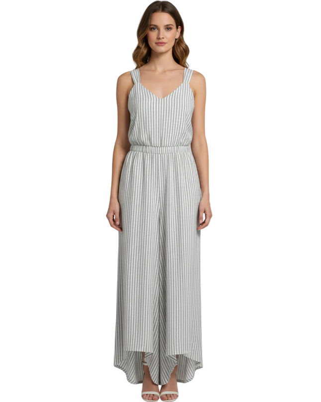 Calvin Klein White/Black Striped Sleeveless Wide-Leg Jumpsuit