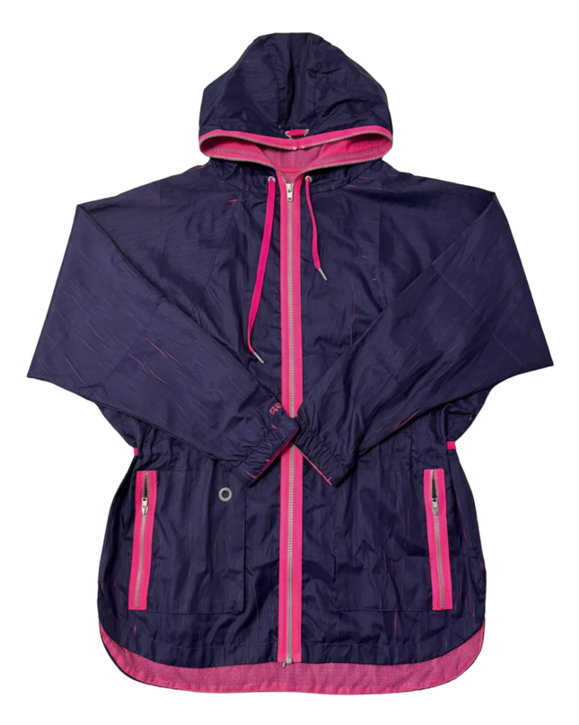 Reebok Purple Hooded with Neon Pink Accents Windbreaker Jacket