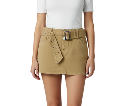 Bershka Tan Low-Waist Belted Mini Skirt