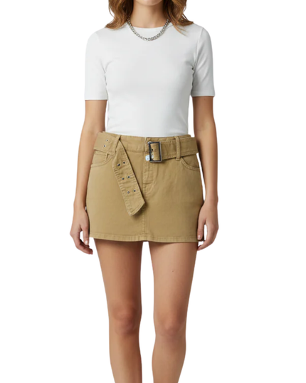 Bershka Tan Low-Waist Belted Mini Skirt