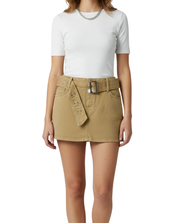 Bershka Tan Low-Waist Belted Mini Skirt