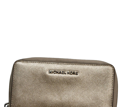 Michael Kors Gold Saffiano Leather Zip-Around Wristlet Wallet