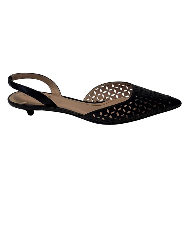 Cole Haan Black Perforated Leather Kitten Heel Shoes W/Box
