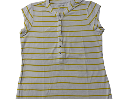 Calvin Klein Yellow and White Striped Henley Tank Top