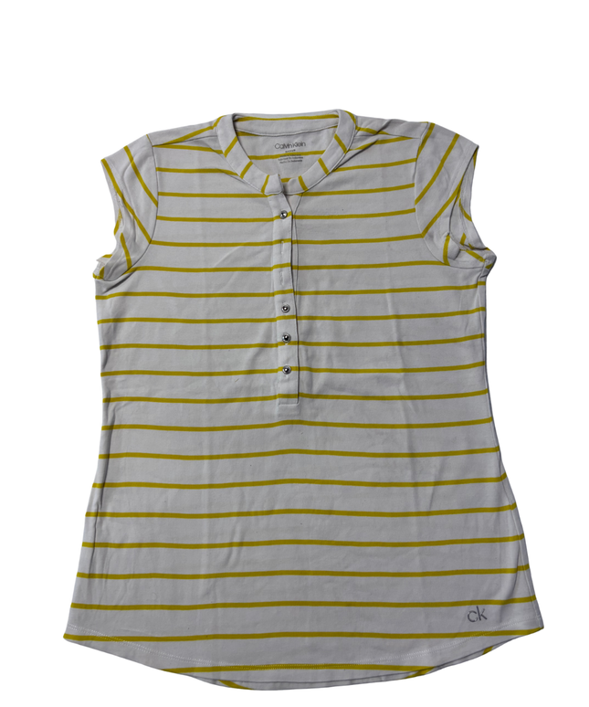 Calvin Klein Yellow and White Striped Henley Tank Top