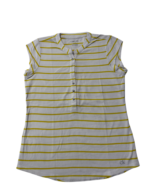 Calvin Klein Yellow and White Striped Henley Tank Top