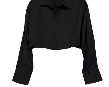 Zara Black Cropped Button-Down Long Sleeve Shirt