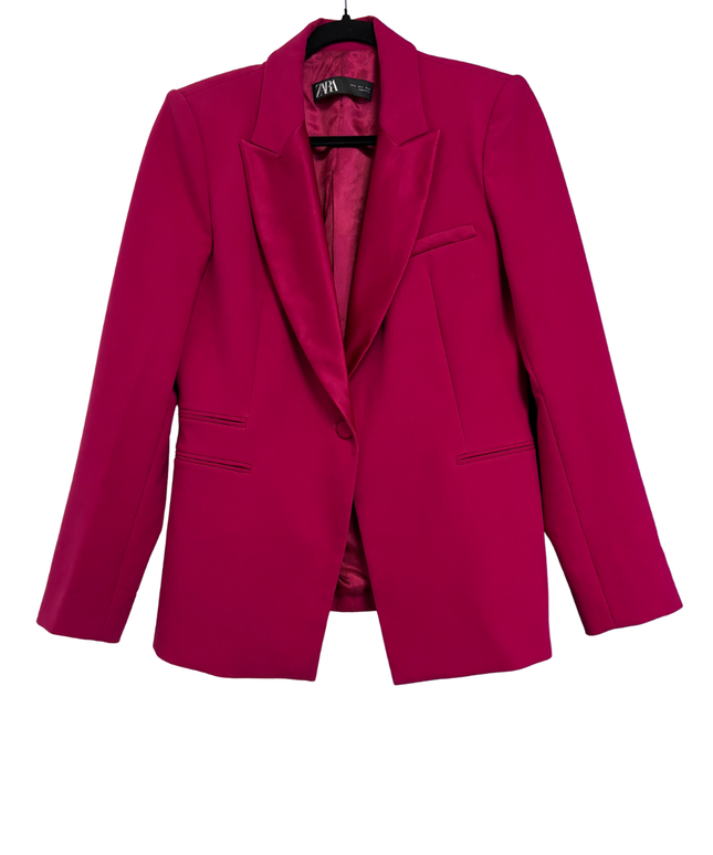 Zara Pink Satin Lapel Tailored Blazer