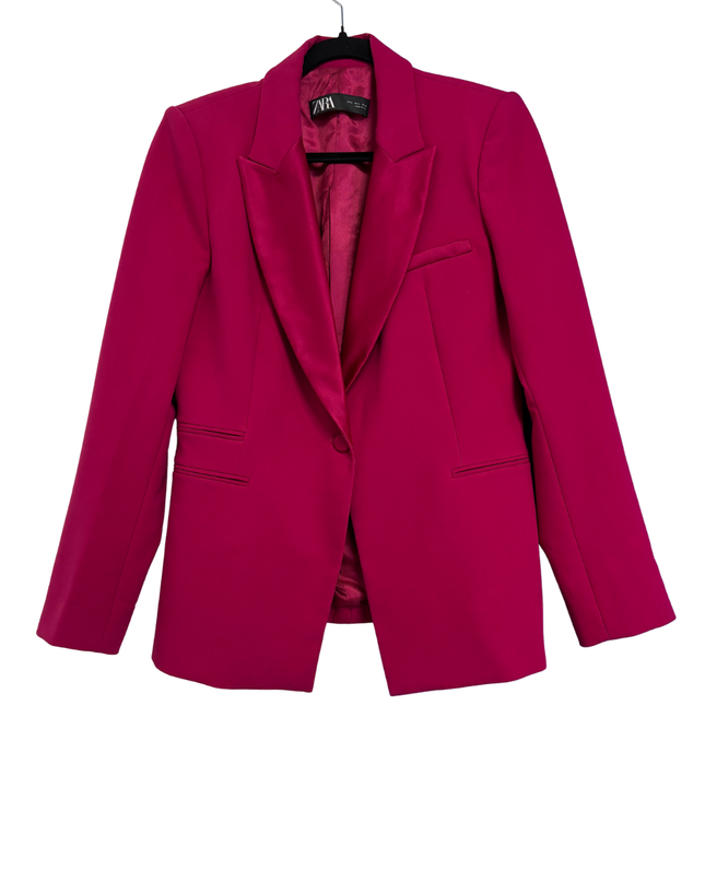 Zara Pink Satin Lapel Tailored Blazer