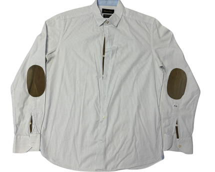 Massimo Dutti White Micro-Pattern Shirt with Elbow Patches