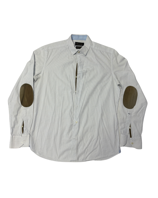 Massimo Dutti White Micro-Pattern Shirt with Elbow Patches