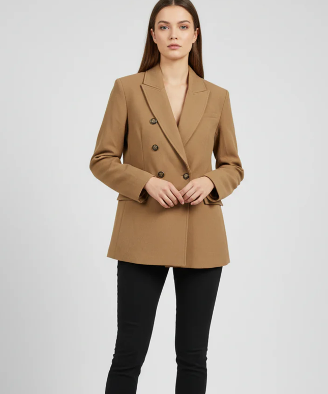 Splash Tan Double-Breasted Blazer Jacket | With Tag
