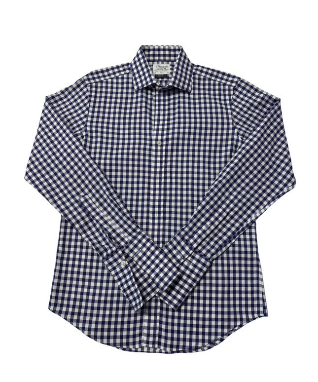 T.M.Lewin Blue Gingham Slim Fit Non-Iron Cotton Shirt