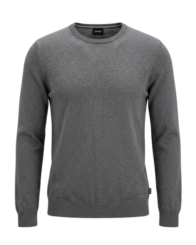 BOSS Grey Virgin Wool Crew Neck Sweater