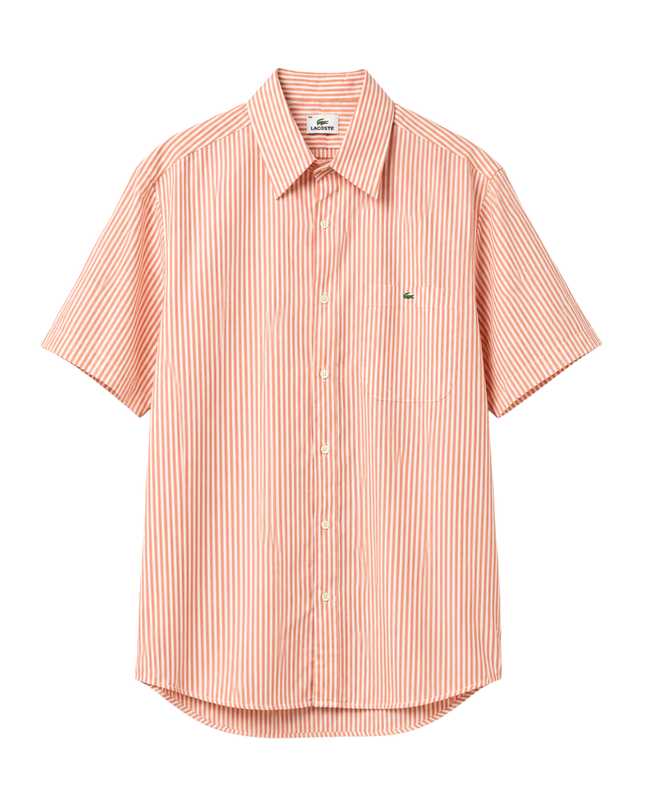 Lacoste Orange Striped Short Sleeve Button-Down Shirt