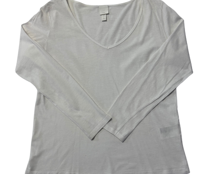 H&M White V-Neck Long Sleeve Cotton T-Shirt