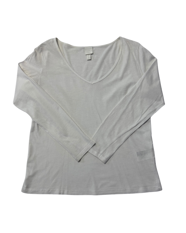 H&M White V-Neck Long Sleeve Cotton T-Shirt