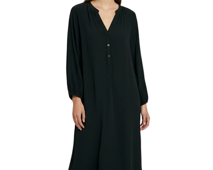 Zara Black Split Neck Midi Dress with Puff Sleeves