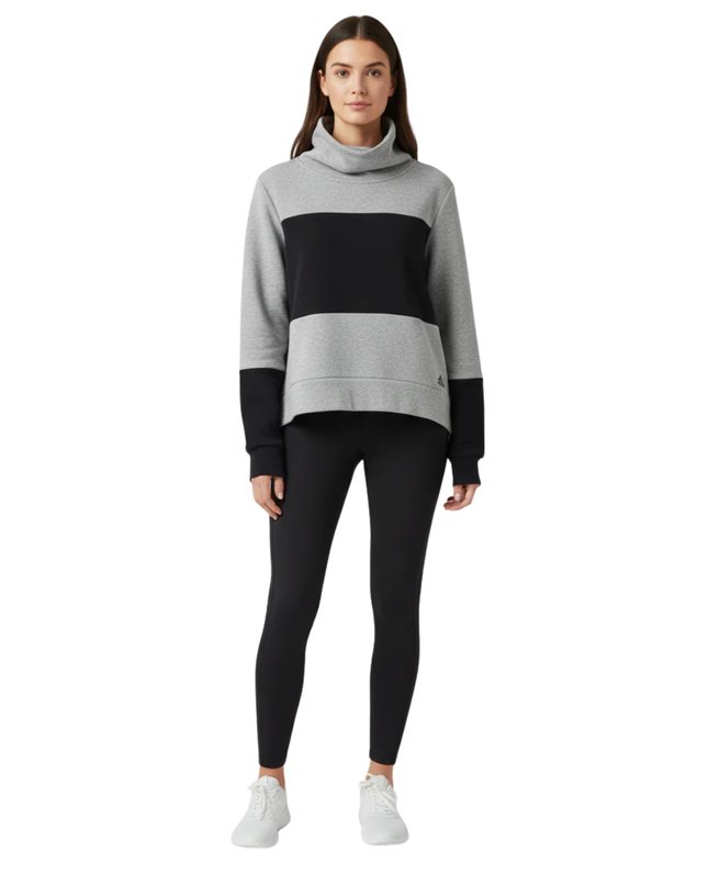 Adidas Gray Colorblock High Neck Logo Tape Sweatshirt