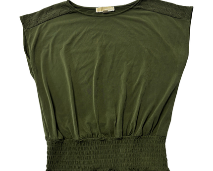 Michael Kors Green Smocked Hem Lace Shoulder Top