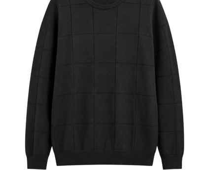 LC WAIKIKI Black Textured Grid Knit Crew Neck Sweater