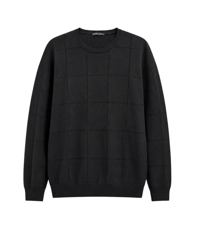 LC WAIKIKI Black Textured Grid Knit Crew Neck Sweater