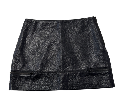 Zara Black Textured Faux Leather Mini Skirt with Zipper Details