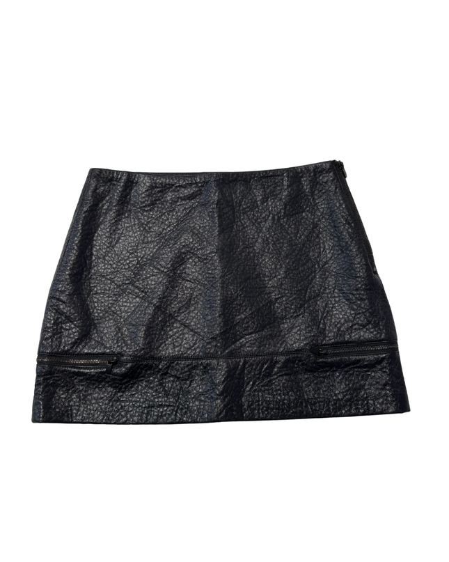 Zara Black Textured Faux Leather Mini Skirt with Zipper Details