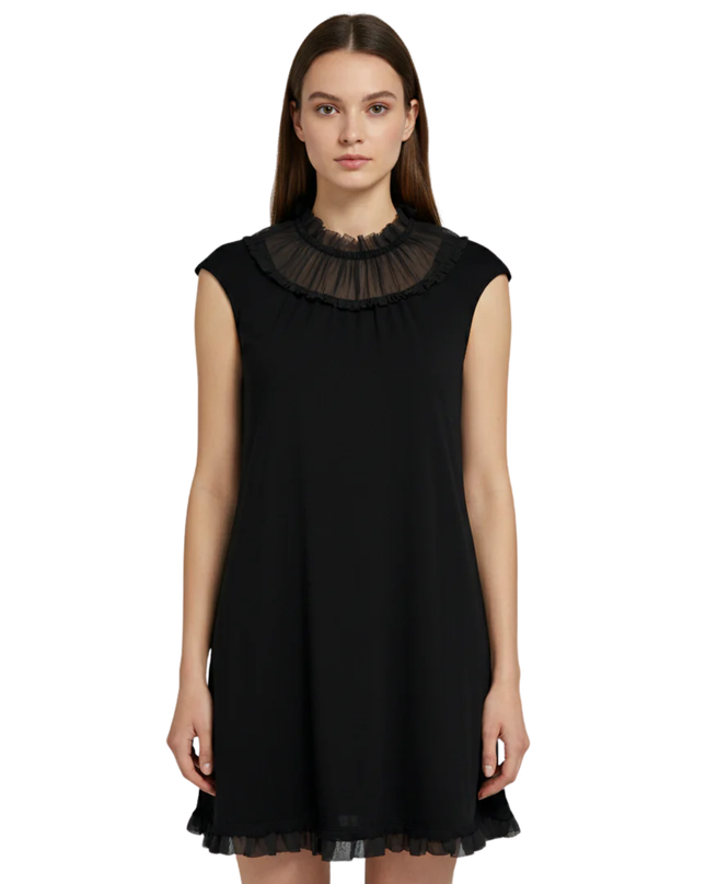 Desigual Black High Neck Ruffle Trim Tunic Top