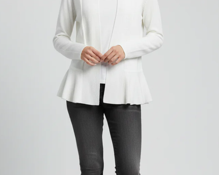 Massimo Dutti White Peplum Open-Front Knit Cardigan