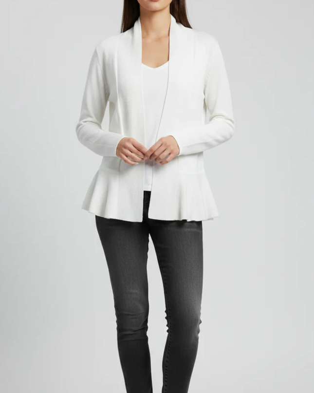Massimo Dutti White Peplum Open-Front Knit Cardigan