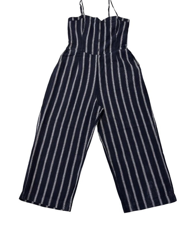 Abercrombie & Fitch Navy Striped Wide Leg Jumpsuit