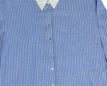 ZARA Blue Striped Contrast Collar Oversized Shirt